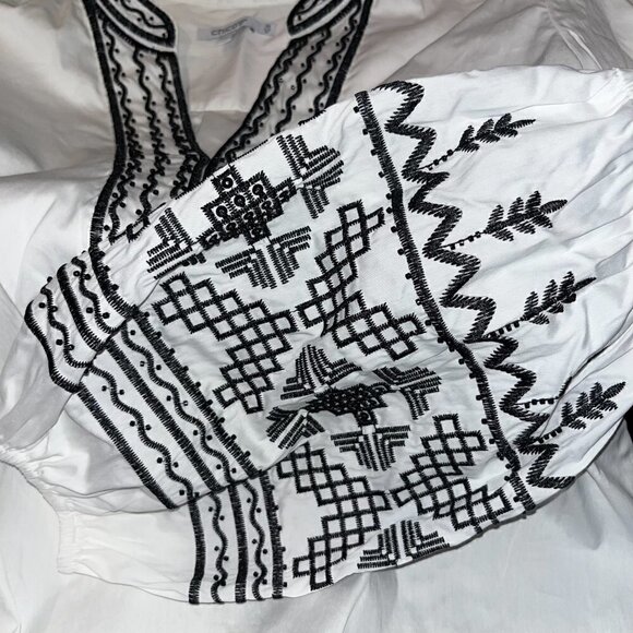 CHICO'S White Tunic with Black Embroidery & Beading - Johnny Was Style -EUC  10 - Picture 9 of 12